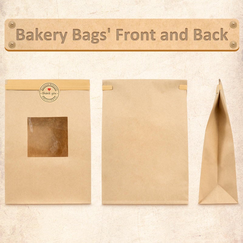 Cyblinia 25-Piece Kraft Paper Bags with Window, Tin Tie Tab Locks and Free Stickers (5.9'L x 2.8'W x 9'H) for Food Storage - Image 3